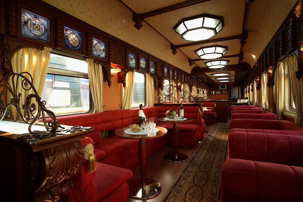velvet seating on a luxurious train 